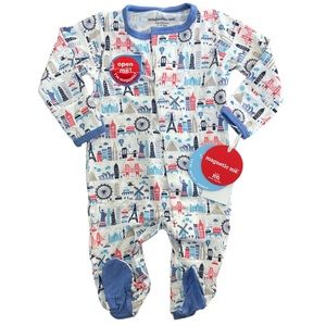 NWT Magnetic Me Blue Globetrotter Modal Footie Newborn